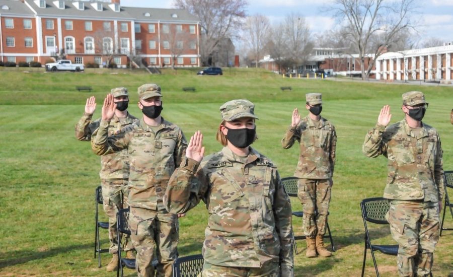 Cadets are taking a contracting oath. Photo by Luke Andraschco.