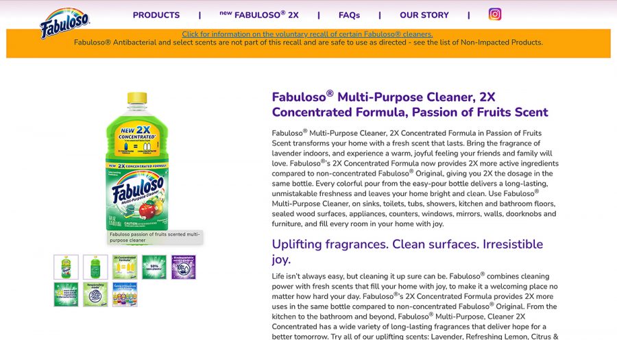 Fabuloso Recalls 4.9 Million Cleaning Products