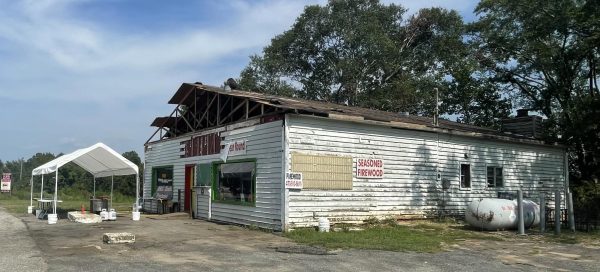 A local market not far from the Hall County line in Northern Forsyth lost a good portion of its roof to the severe weather on July 20. Here, it is visible where the extreme wind gusts caused the front of the roof to collapse.