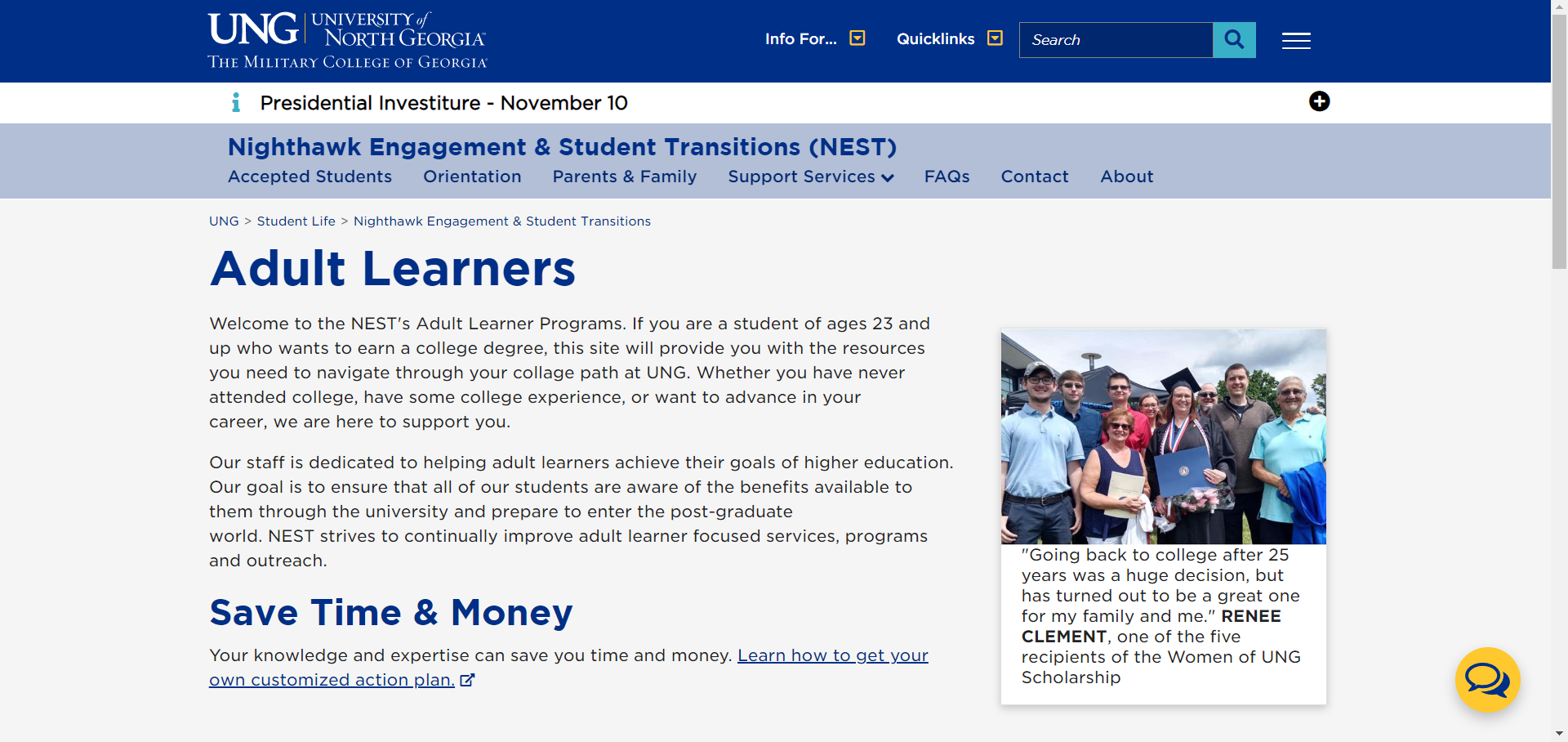 UNGs Adult Learners Webpage