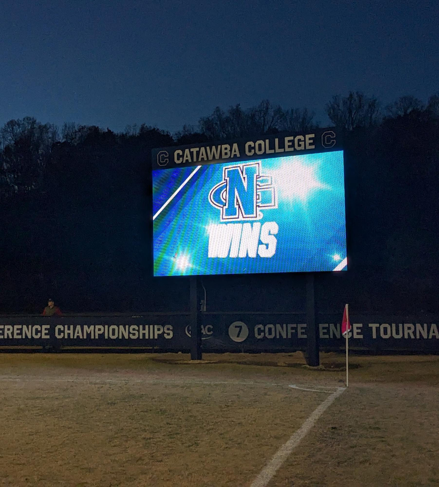 Videoboard at Catawba College displaying the North Georgia win graphic for the 2023 NCAA Division Two Womens Soccer Tournament. Photo by Devin Kupka