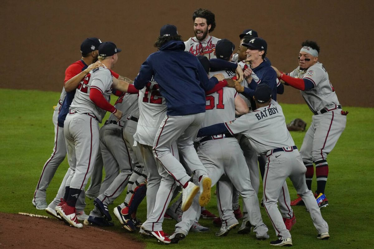 Braves players celebrate their 2021 World Series Championship. Since that title, Atlanta has fallen three games to one against the Philidelphia Phillies in back-to-back seasons and look to redeem themselves in 2024 (Photo by Ashley Landis/AP Photo via WFTV) 