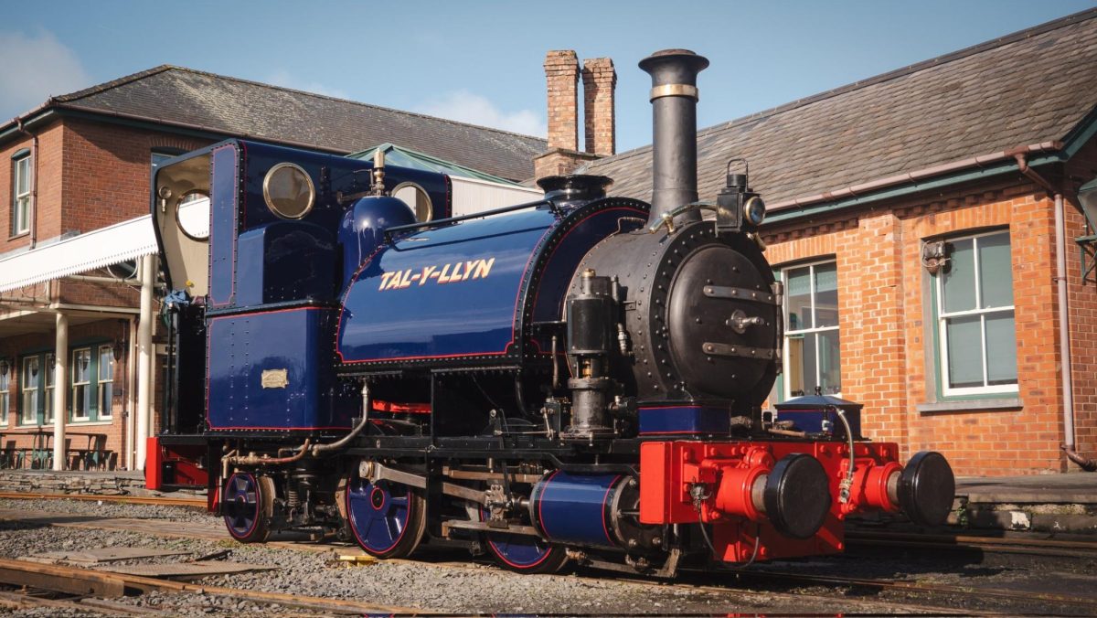 The 160-year-old engine freshly painted in a sleek dark blue livery.