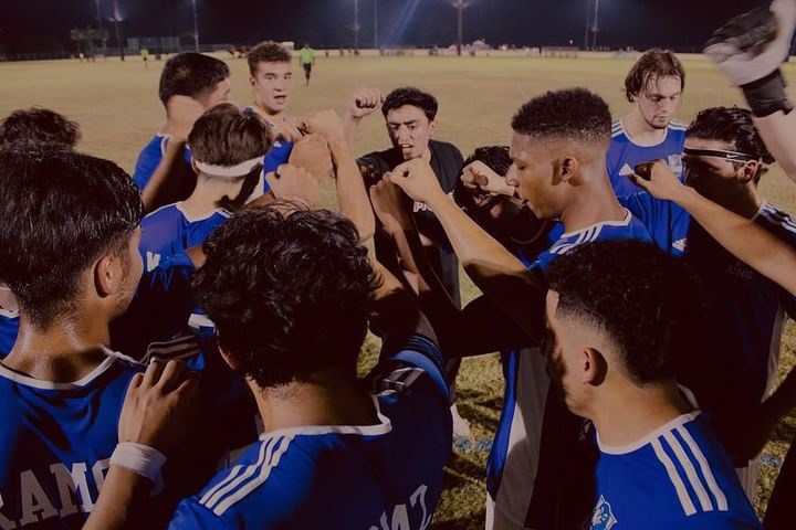 UNG Gainesville Fútbol Club players huddle together in a show of unity and preparation for their match against UNG Oconee.  