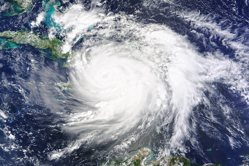 A sky-view of Hurricane Matthew is taken from a NASA satellite during September 2016.