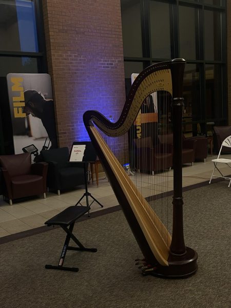 Amanda Bateman's harp is set up before she plays her junior recital at UNG’s Gainesville campus. 