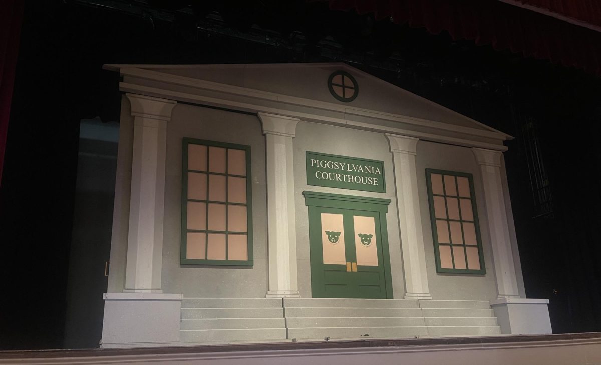 Pierce auditorium transformed into the Piggsylvania Courthouse before the show. 