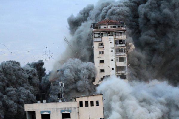 Airstrikes destroyed buildings in northern Gaza during the Israel-Hamas war.