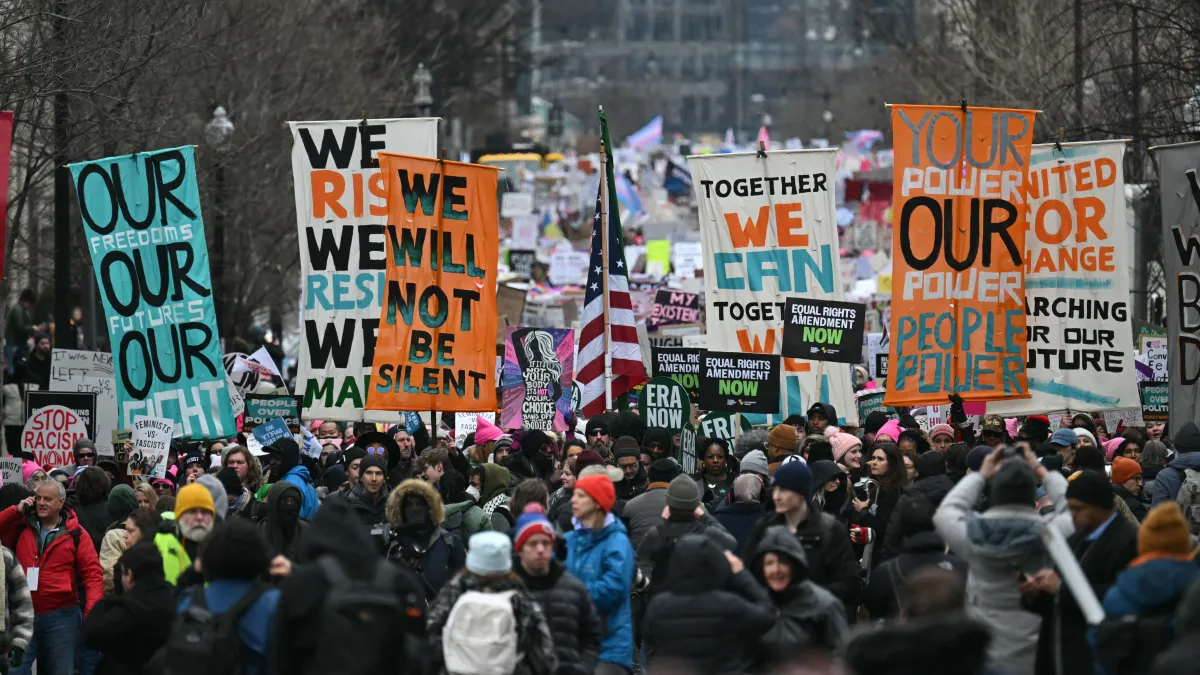 Crowds begin marching in Washington D.C. for the People's March.