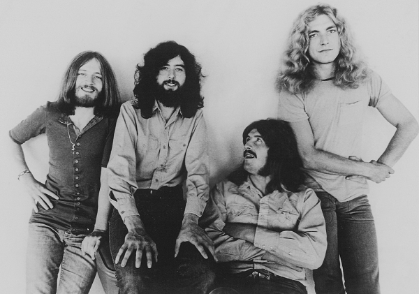 Led Zeppelin poses for a magazine shoot in 1971.