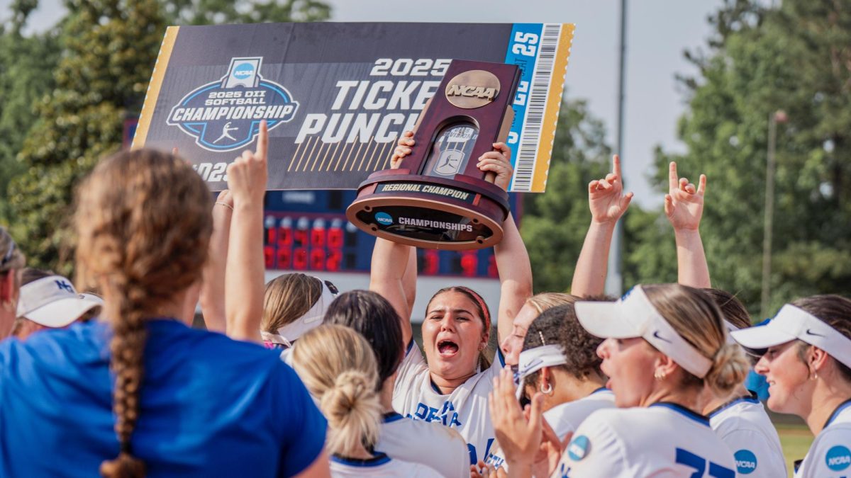 No. 10 University of North Georgia Softball team celebrating there Southeast Regional title win. Pictured in center Sayde Johnson. Photo by David Trotter