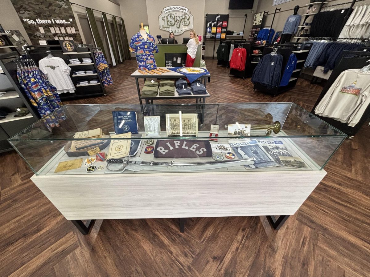 UNG Corps of Cadets artifact display case in the 1873 Shop