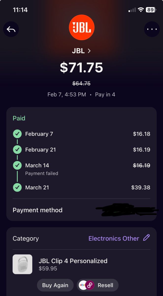 The payment schedule that occurs within Klarna.