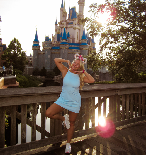 Crump in front of Cinderella’s Castle in Magic Kingdom.