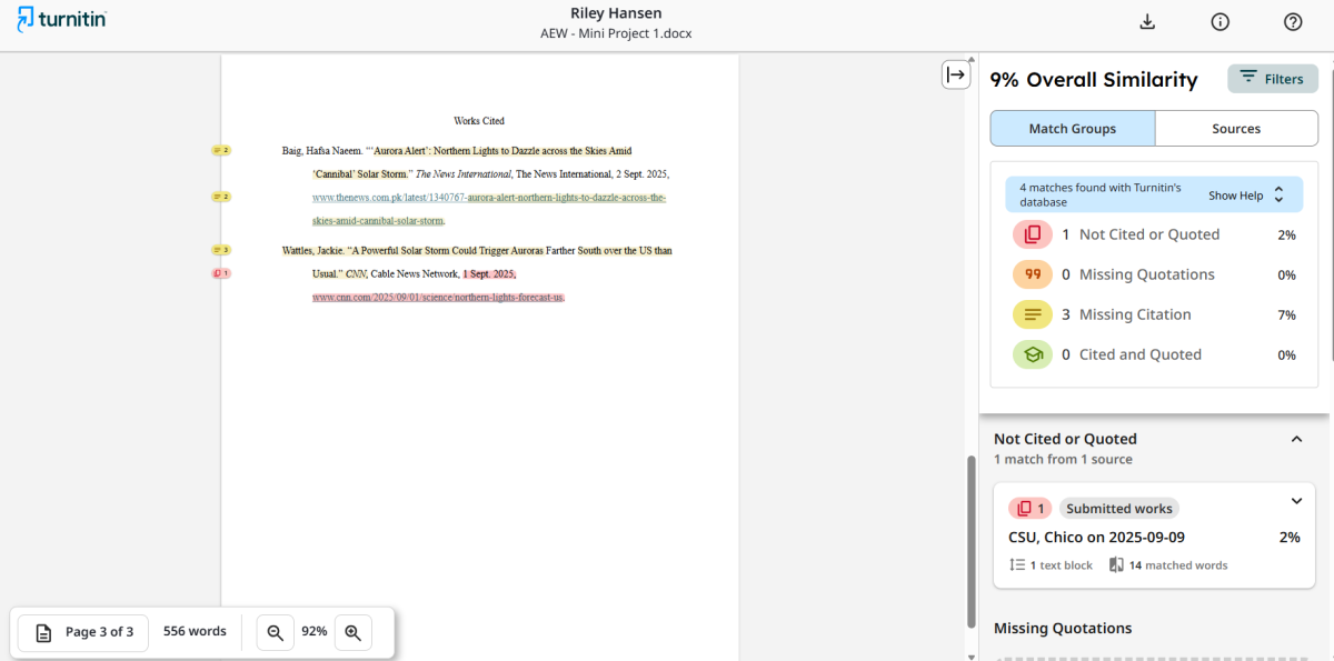 TurnItIn offers feedback on citations, returning similarity percentages on different types of quotes.