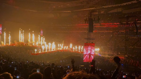 A photo of The Weeknd performing live at Mercedes-Benz Stadium. Photo by Madison Meredith.