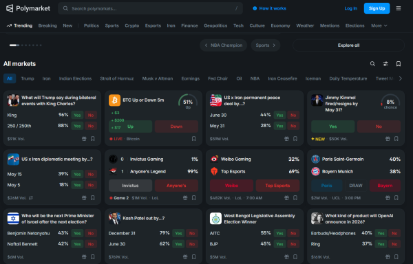 Polymarket's online interface showing the consumer precariously picked positions to bet on. Screenshot of Polymarket by Robert Bradley