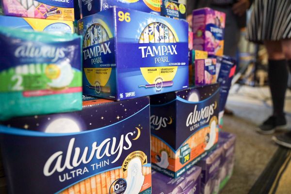 Image shows pads and tampons on display.